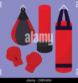 Icona degli elementi di boxe icona vettoriale. Sacchetti per punzonatura Vector guanti per punzonatura Vector. Vettore di addestramento per le attrezzature di boxe Illustrazione Vettoriale