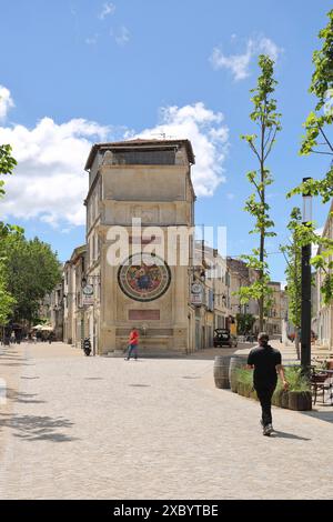 Fontana Fontaine Amedee Pichot costruita nel 1885, Amedee, pittura murale, arte e artigianato, Arles, Bouches-du-Rhone, Camargue, Provenza, Francia Foto Stock