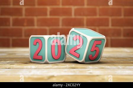 Nuovo anno 2025 concetto di progettazione creativa - immagine con rendering 3D nuovo anno 2025 concetto di progettazione creativa - immagine con rendering 3D. Foto Stock