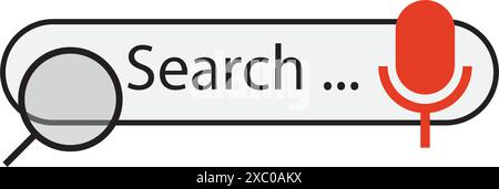 Un pulsante di ricerca con lente d'ingrandimento e un'icona del microfono per la ricerca vocale nella barra di ricerca. Vettore. Illustrazione Vettoriale