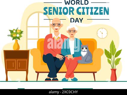 Illustrazione del vettore World Senior Citizen Day il 21 agosto per rispettare e onorare i contributi degli anziani, ambientata su un contesto piatto Illustrazione Vettoriale