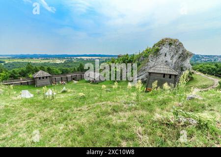 Insediamento difensivo medievale in legno a Borów Polonia Europa Foto Stock