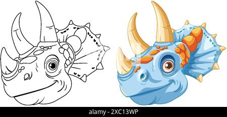 Vector illustration of dinosaur heads in color and outline Illustrazione Vettoriale
