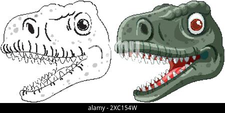 Color and outline dinosaur head illustration Illustrazione Vettoriale