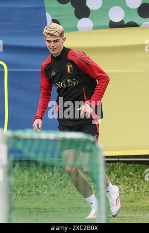 Freiberg, Germania. 14 giugno 2024. Charles De Ketelaere, in Belgio, raffigurato durante una sessione di allenamento della nazionale belga di calcio Red Devils, venerdì 14 giugno 2024 al campo base di Freiberg am Neckar, Germania, in preparazione dei Campionati europei di calcio UEFA Euro 2024. I Red Devils giocano nel gruppo F ai Campionati europei di Europa 2024 in Germania. BELGA PHOTO BRUNO FAHY credito: Belga News Agency/Alamy Live News Foto Stock