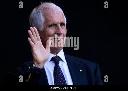 il presidente del Comitato Olimpico Italiano (coni) Giovanni Malago durante la cerimonia della medaglia dei Campionati europei di atletica leggera allo stadio Olimpico di Roma, 12 giugno 2024. Foto Stock