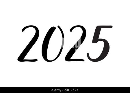 2025 numeri vettoriali calligrafici scritti a mano. Numeri isolati neri su bianco. Per biglietti d'auguri, cartolina, invito, Web, banner, stampa, poster. Illustrazione Vettoriale