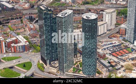 Foto aerea del centro di Manchester da 2000 metri circa Foto Stock