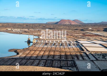 Miniere di sale panoramiche a Janubio a Lanzarote, Spagna Foto Stock