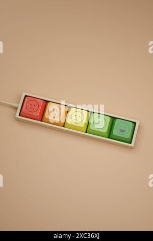 Tastiera di feedback isolata su sfondo arancione. Concetto di qualificazione. Foto Stock