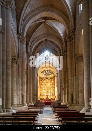 Salamanca, Spagna - 9 aprile 2024: Veduta della navata centrale della Cattedrale Vecchia di Salamanca Foto Stock