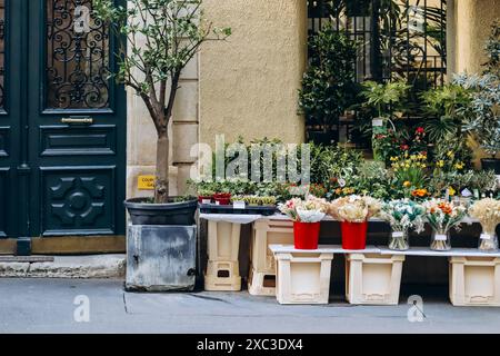 Parigi, Francia - 26 maggio 2024: Negozio di fiori a Parigi nel 17° arrondissement Foto Stock