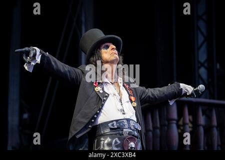 Trondheim, Norvegia. 6 giugno 2024. La cantante americana Alice Cooper esegue un concerto dal vivo durante il festival musicale norvegese Trondheim Rocks 2024 a Trondheim Foto Stock