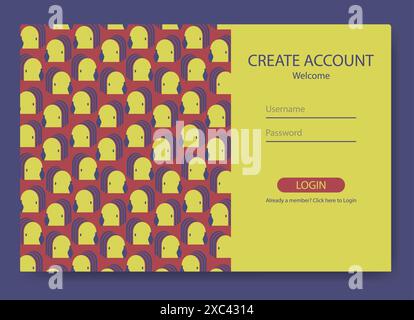 Pagina di iscrizione all'account e del modulo password. Illustrazione del concetto di progettazione ux dell'interfaccia utente di accesso. Modello di pagina di destinazione con e-mail e password in un design piatto. Confessare Illustrazione Vettoriale