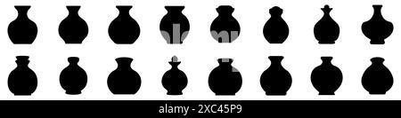 Icona caraffa. Set di diverse silhouette nere della caraffa. Icone vettoriali di Amphora. Illustrazione Vettoriale