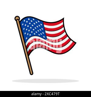 Icona della bandiera. Bandiera americana in stile piatto per disegni patriottici. Illustrazione Vettoriale