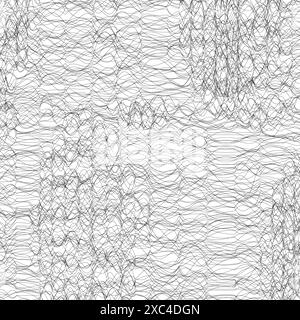 Griglia quadrata distorta. Trama in mesh deformata. Elemento di design retrò punk. Griglia geometria onda a reticolo. Elemento mesh curvo. Illustrazione vettoriale. Illustrazione Vettoriale