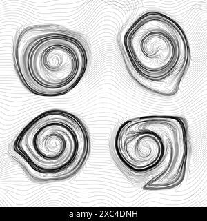 Griglia circolare distorta. Trama in mesh deformata. Elemento di design retrò punk. Griglia geometria onda a reticolo. Elemento mesh curvo. Illustrazione vettoriale. Illustrazione Vettoriale