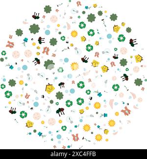Buon giorno della Terra! Illustrazioni vettoriali di ecologia, logo, protezione e conservazione ambientale, foglie, alberi, icone di linea e motivi geometrici Illustrazione Vettoriale