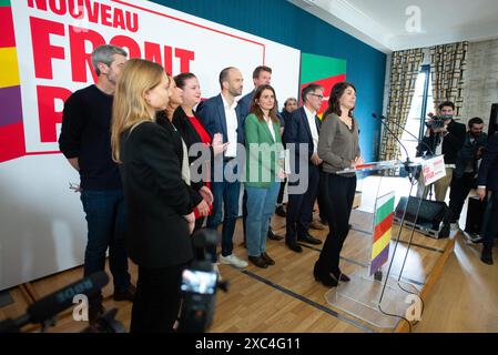 Parigi, Francia. 14 giugno 2024. Durante una conferenza stampa del fronte Popolare appena creato alla Maison de la Chimie di Parigi, in Francia, il 14 giugno 2024. Foto di Pierrick Villette/ABACAPRESS. COM credito: Abaca Press/Alamy Live News Foto Stock