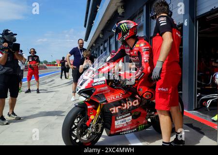 Foto Alessandro la Rocca/LaPresse14-06-2024, Misano World Circuit Marco Simoncelli Sport-Motociclismo-WSBK FIM Superbike World Championship-Pirelli Emilia Romagna Round 14-16-giugno 2024 FP1 e FP2 nella foto: Niccol&#xf2; Bulega -Ducati Photo Alessandro la Rocca/ Credit: LaPresse/Alamy Live News Foto Stock