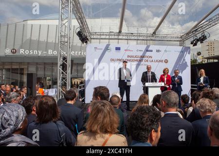 RATP e IDFM hanno inaugurato, giovedì 13 giugno 2024, l'estensione della linea 11 della metropolitana Foto Stock