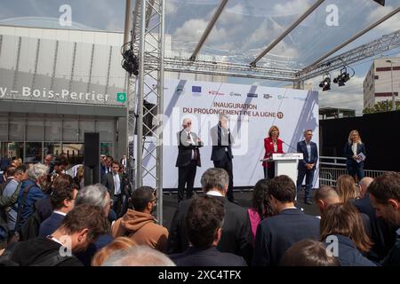 RATP e IDFM hanno inaugurato, giovedì 13 giugno 2024, l'estensione della linea 11 della metropolitana Foto Stock