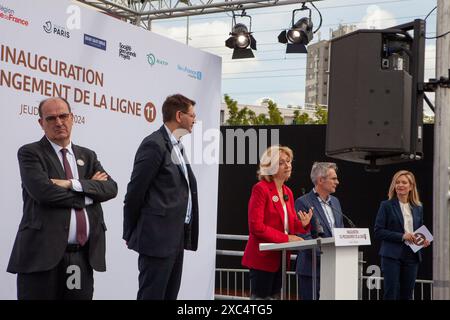 RATP e IDFM hanno inaugurato, giovedì 13 giugno 2024, l'estensione della linea 11 della metropolitana Foto Stock