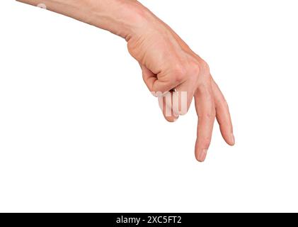 Gesto di movimento delle dita, mano che mostra il viaggio. Segno a due vie simbolo di impegno e successo. Concetto isolato di crescita, background Right. Attività umana, Foto Stock