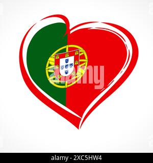 Emblema del cuore creativo portoghese. Grazioso logo con bandiera del Portogallo. Icona dello sport o politica. Design isolato. Decorazioni natalizie. Concetto decorativo. Illustrazione Vettoriale
