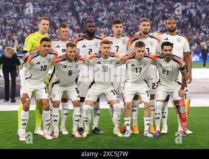 Monaco, Germania. 14 giugno 2024. La Germa partì undici back Row: Manuel Neuer, Toni Kroos, Antonio Rudiger, Kai Havertz, Robert Andrich, Jonathan Tah. Prima fila: Jamal Musiala, Joshua Kimmich, Maximilian Mittelstadt, Florian Wirtz e Ilkay Gundogan della Germania durante la partita dei Campionati europei UEFA all'Allianz Arena di Monaco. Il credito per immagini dovrebbe essere: David Klein/Sportimage Credit: Sportimage Ltd/Alamy Live News Foto Stock