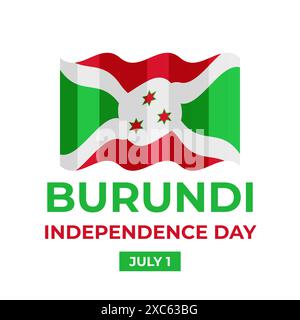 Bandiera del Burundi Independence Day. Festa nazionale celebrata il 1° luglio. Modello vettoriale per poster tipografici, biglietti di auguri, volantini, ecc. Illustrazione Vettoriale