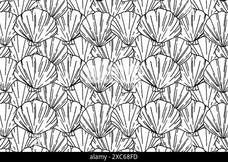 Splendido motivo conchiglia su sfondo bianco, design nautico per carta e testo. Grafica vettoriale Illustrazione Vettoriale