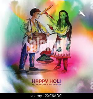 Bella coppia che suona festival di colori holi sfondo colorato Illustrazione Vettoriale
