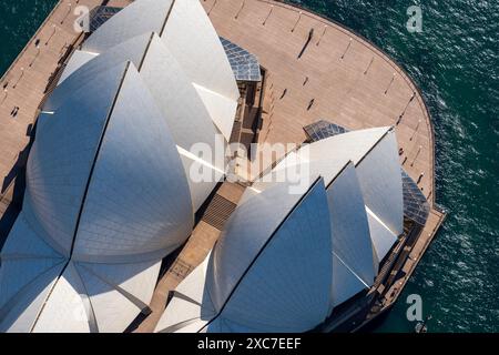 Sydney Opera House dall'alto in elicottero Foto Stock