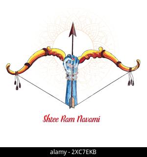 Illustrazione di arco e freccia in shree RAM navami festival di india card design Illustrazione Vettoriale
