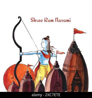 Sfondo della scheda illustrativa shree RAM navami disegnata a mano Illustrazione Vettoriale