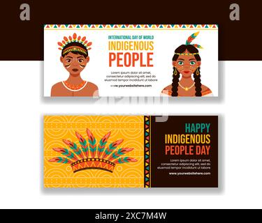 Illustrazione di sfondo dei modelli disegnati a mano del cartone animato orizzontale della giornata dei popoli indigeni Illustrazione Vettoriale