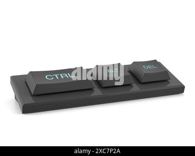 Mini tastiera ctr alt Canc su sfondo bianco. illustrazione 3d. Foto Stock