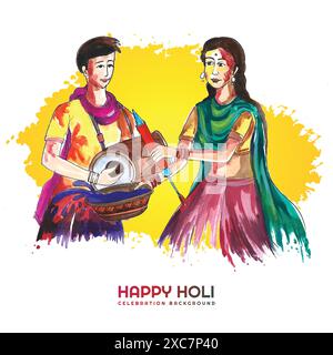 Bella coppia che suona festival di colori holi sfondo colorato Illustrazione Vettoriale
