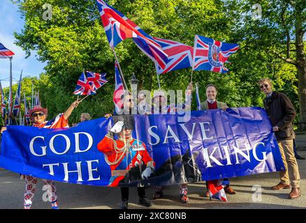 Londra, Regno Unito. 15 giugno 2024. Fan al The Mall di Londra, il 15 giugno 2024, prima della Trooping the Colour (The Kings Birthday Parade) foto: Albert Nieboer/Netherlands OUT/Point de Vue OUT credito: dpa Picture Alliance/Alamy Live News Foto Stock