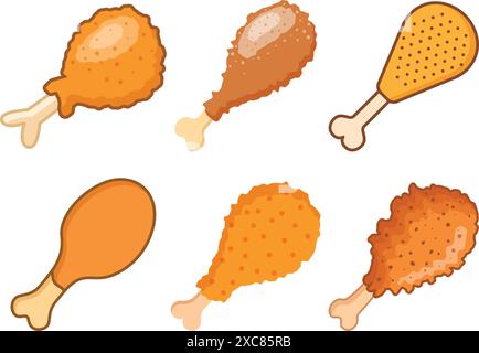 Icone delle cosce di pollo in stile piatto. Illustrazione vettoriale del menu fast food su sfondo isolato. Il concetto di business di una bacchetta di tamburi. Illustrazione Vettoriale