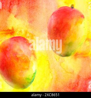 Un coloratissimo dipinto ad acquerello con mango, pieno di creatività e unicità Foto Stock