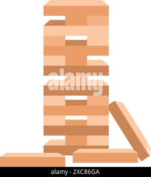 Icona dei giochi tower per bambini in stile piatto. Illustrazione vettoriale di blocchi di legno su sfondo isolato. Concetto di business dei segnali di gioco bilanciati. Illustrazione Vettoriale