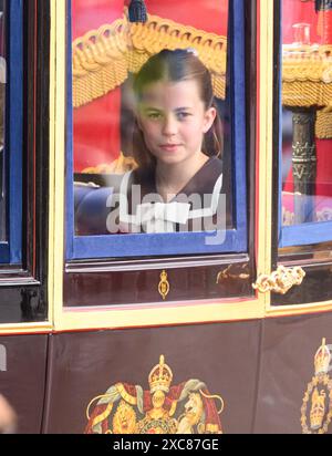 Londra, Regno Unito. 15 giugno 2024. La principessa Charlotte frequenta Trooping the Colour, Londra. Crediti: Doug Peters/EMPICS/Alamy Live News Foto Stock