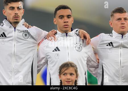 Jamal Musiala (Germania) prima della partita del Campionato europeo UEFA Di gruppo A tra Germania e Scozia all'Allianz Arena di Monaco di Baviera venerdì 14 giugno 2024. (Foto: Pat Scaasi | mi News) crediti: MI News & Sport /Alamy Live News Foto Stock