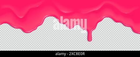 Gomme da masticare rosa lucido 3D realistiche isolate su uno sfondo trasparente. Bordo di una dolce melma appiccicosa che scorre. Modello vettoriale di slime, cr Illustrazione Vettoriale