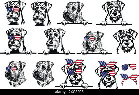 Airdale Terrier Dog Peeking, razza da guardia Illustrazione Vettoriale