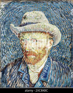 Autoritratto con cappello in feltro grigio, 1887 (pittura) artista Gogh, Vincent van (1853-90) olandese. Illustrazione Vettoriale