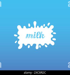 Latte vaccino spruzzato con lettere. Icona di silhouette di goccia di latte di capra fresco isolato bianco per latte sano calcio biologico yogurt negozio di alimentari caseificio Illustrazione Vettoriale